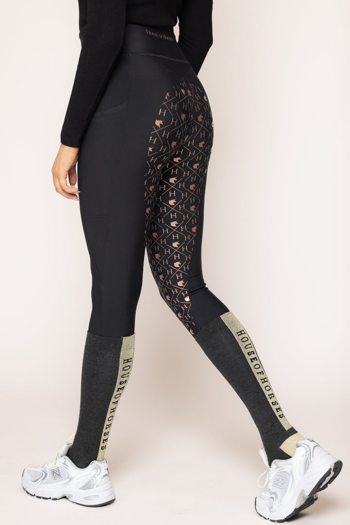 Unicorn Lola Riding Leggings Black - Rose Gold