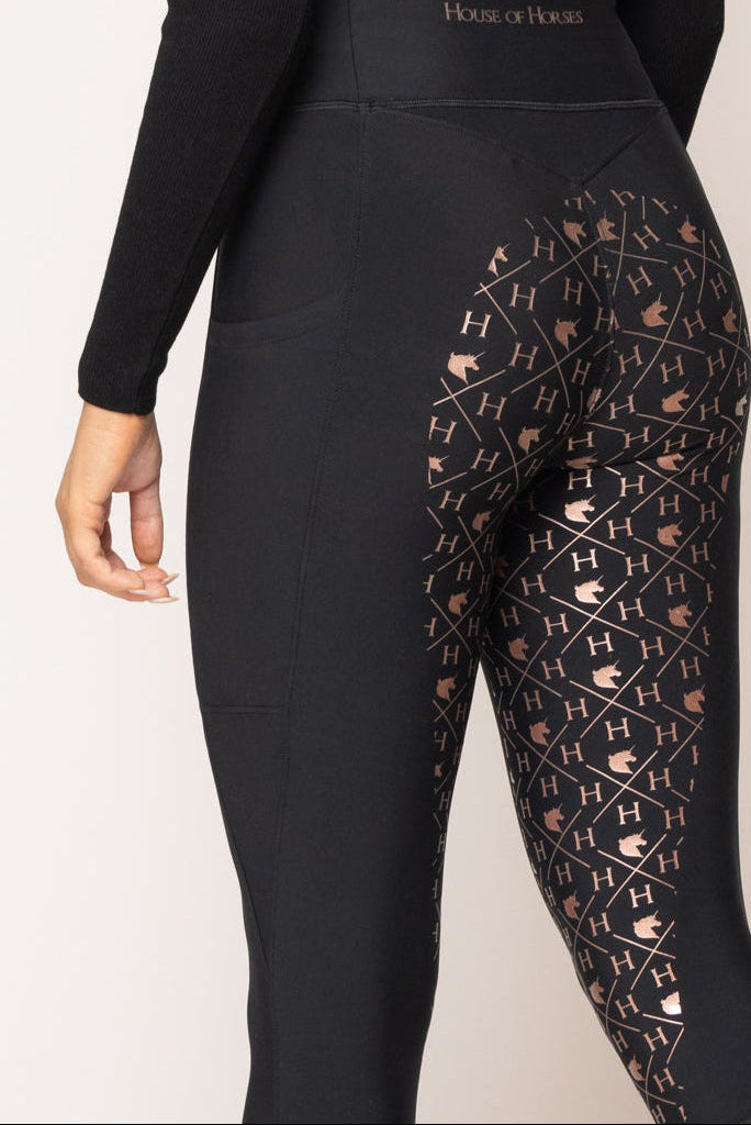 Unicorn Lola Riding Leggings Black - Rose Gold